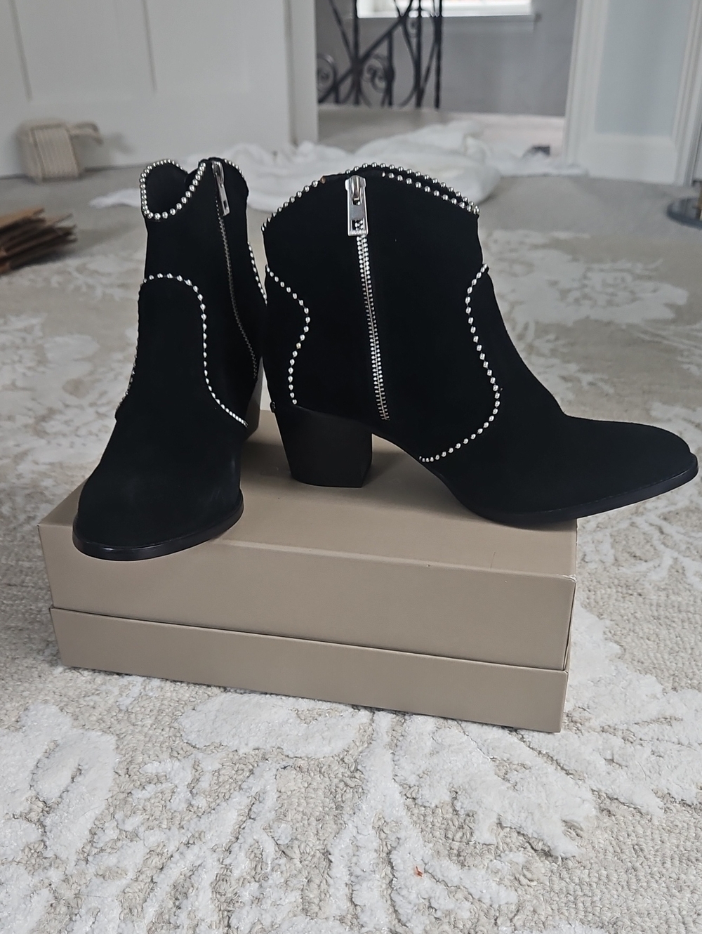 Zadig & Voltaire Black Suede Ankle Booties with Silver Stud Detailing